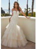 Lace Tulle Tiered Princess Wedding Dress With Detachable Straps